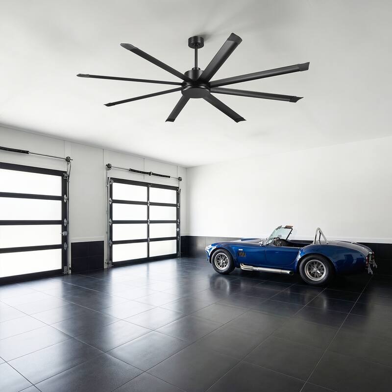 84-inch Black Large Industrial 8 Aluminum Blades High Ceiling Fans with remote control - 83.46" W x 23.62" H
