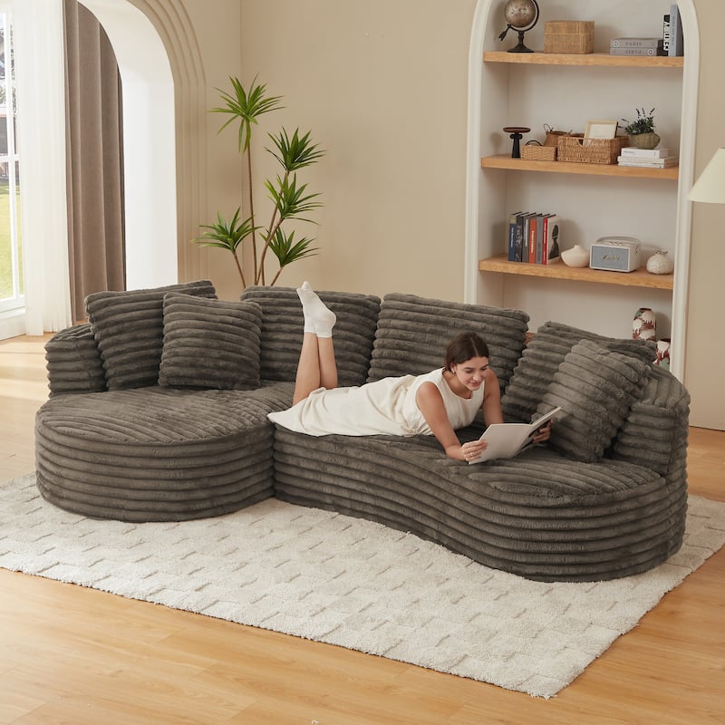 Modern Curved L-Shape Luxury Sectional Oversized Sofa: Minimalist Design,Comfy Sleeper Couch,No Assembly Required