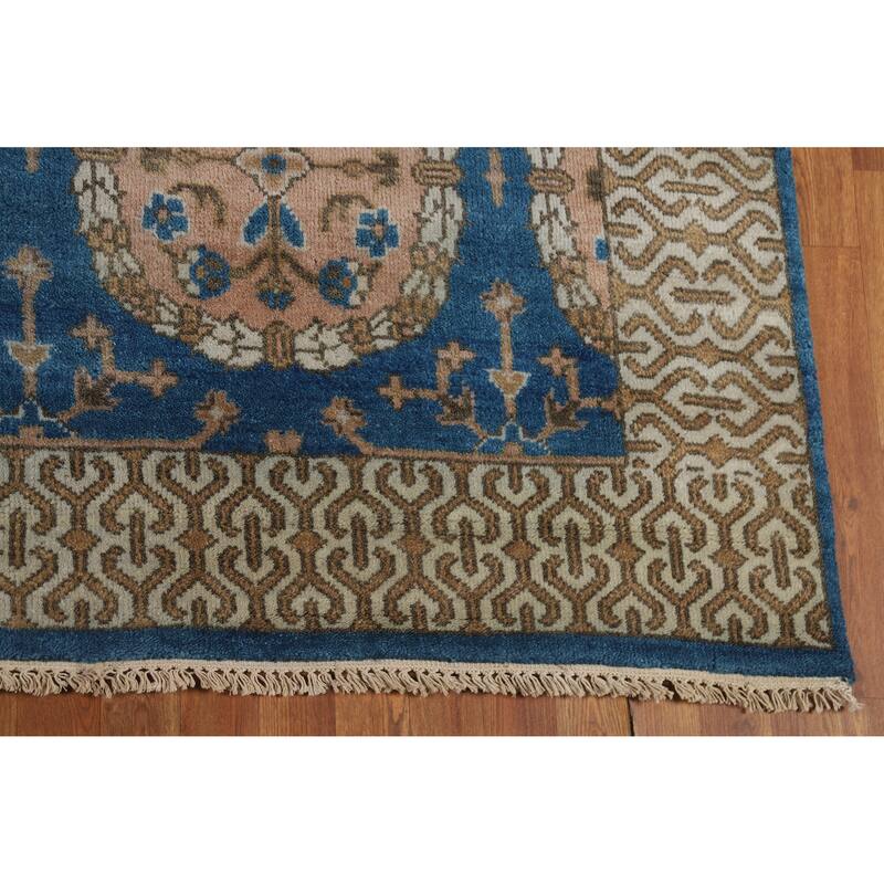 Floral Blue Oushak Indian Area Rug Oriental Handmade Wool Carpet - 8'0" x 9'6"