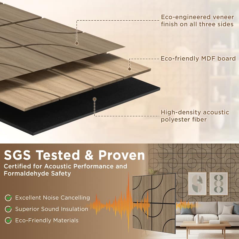 23.6" x 23.6" Wood Acoustic Wall Panels for Ceiling and Wall Decor, 4-Pack (15 sq ft)
