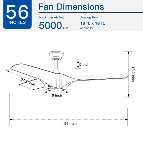 dimension image slide 7 of 14, Sofucor 48/52/56/60 Inch Solid Wood Ceiling Fan with Light and Remote, Reverse Functions, Integrated Light Optional