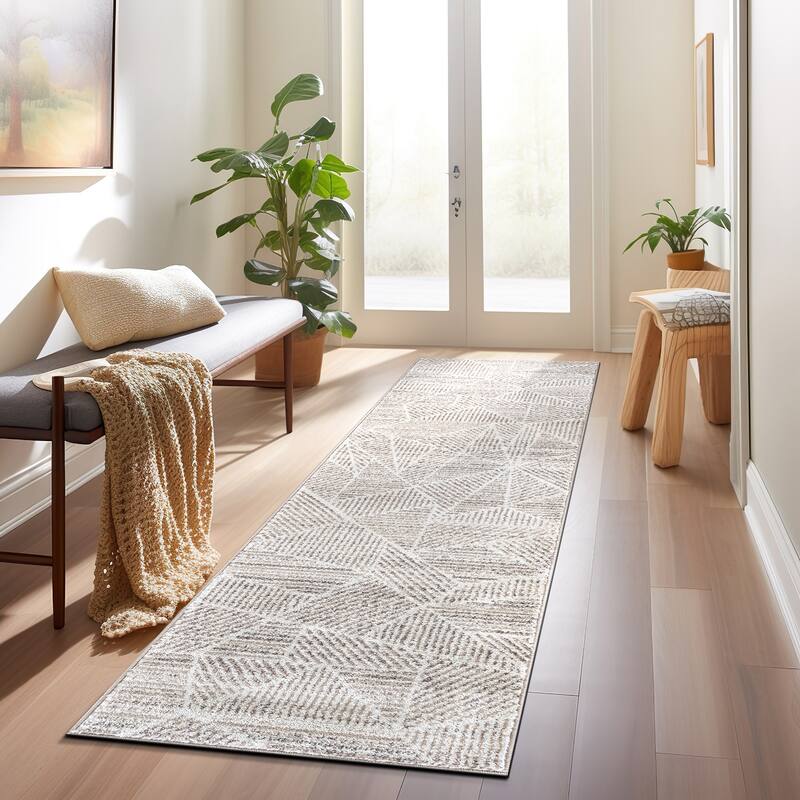 Contemporary Geometric Stripe Area Rug - 2' x 7' - Cream