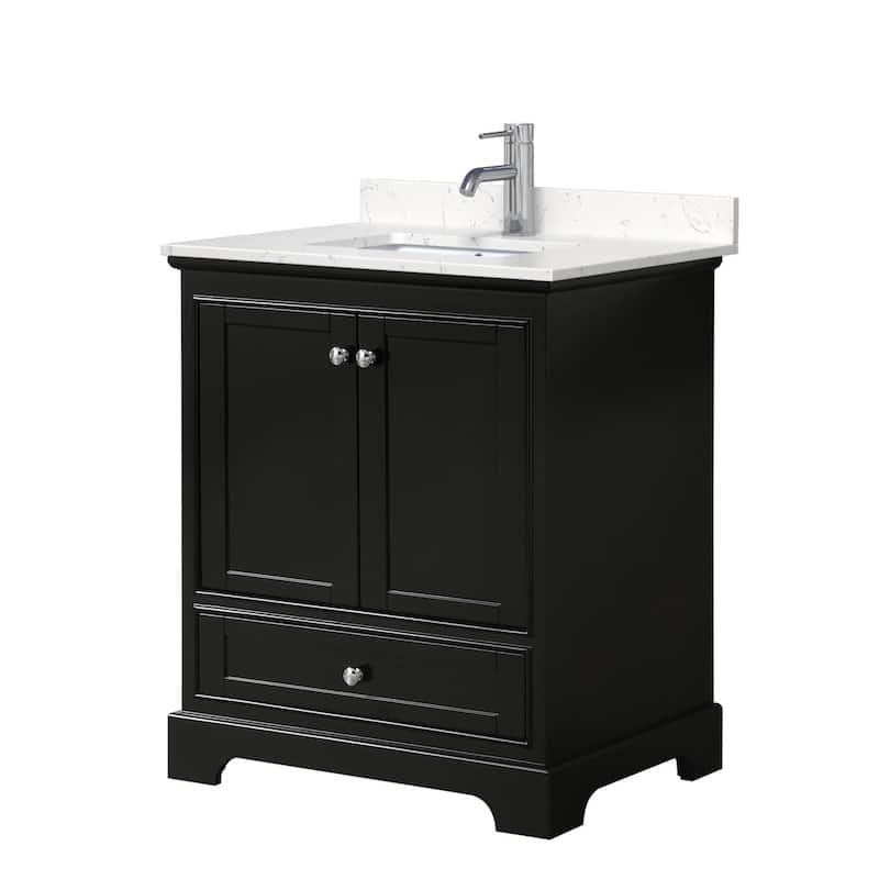 Wyndham Collection Deborah 30" Free Standing Single Basin Vanity Set - Dark Espresso / Carrara Cultured Marble Top /
