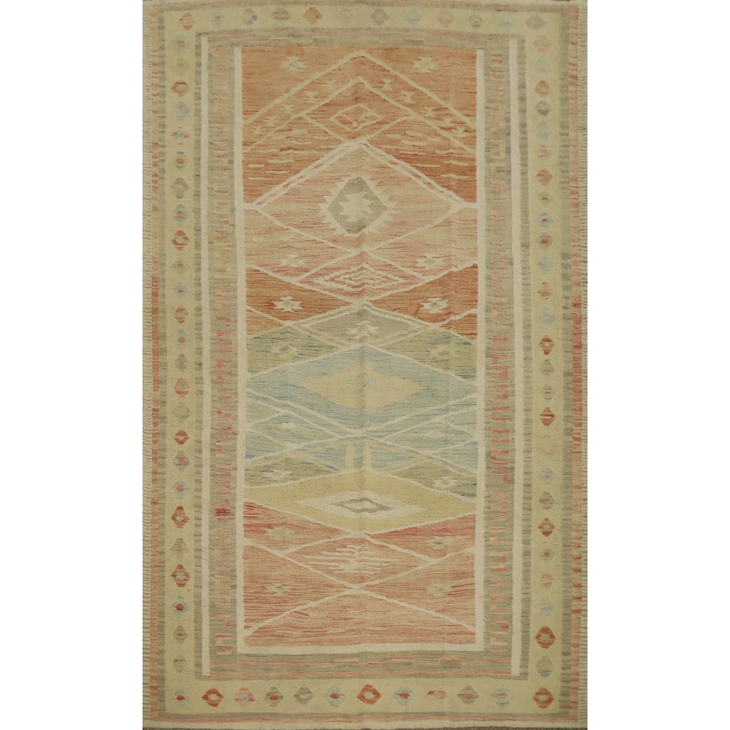Hand Woven Oriental 100% Wool Carpet Southwestern Tribal Multi-Colored Kilim Area Rug - 7' 10'' X 5' 9''