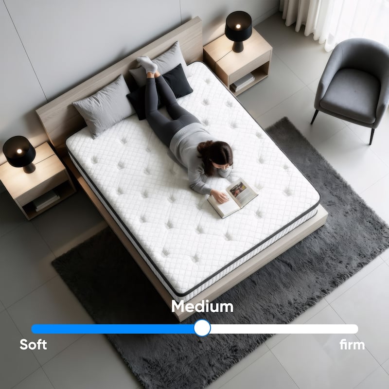 Pocassy 12" Mattress Hybrid Mattress Gel Memory Foam & Zone Pocket Coil Support