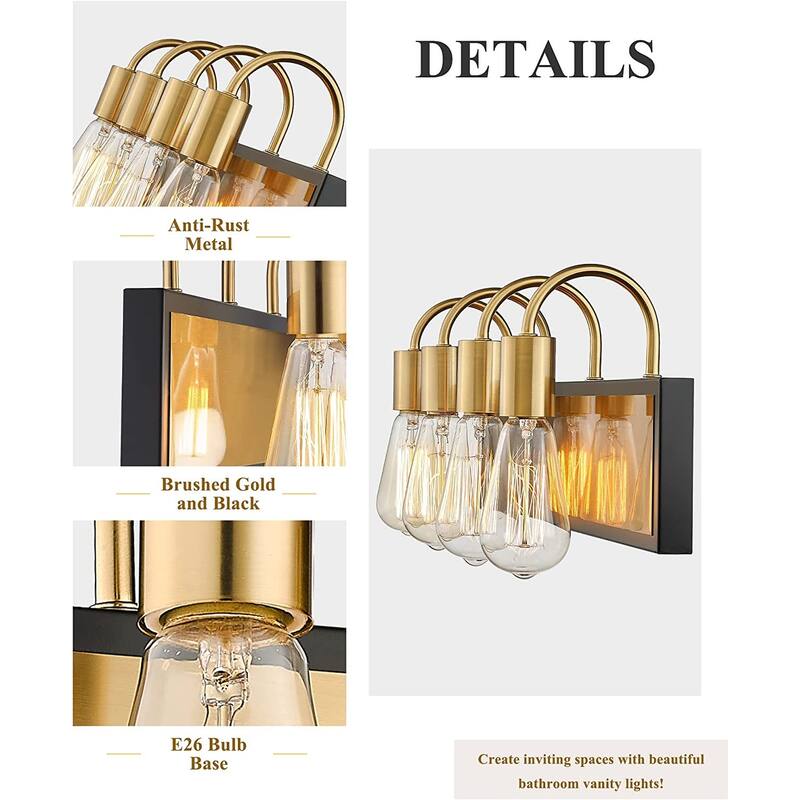 Modern Bathroom Vanity Light with Brushed Gold and Black Finish
