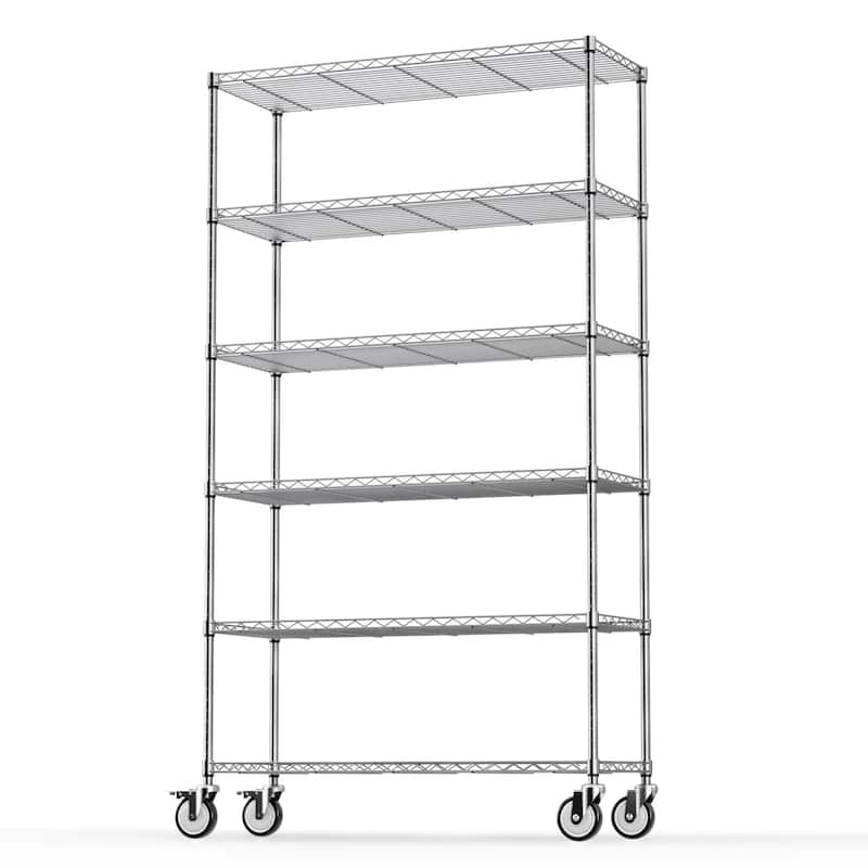 6-story metal storage rack with movable pulleys - Silver - 6 Tier