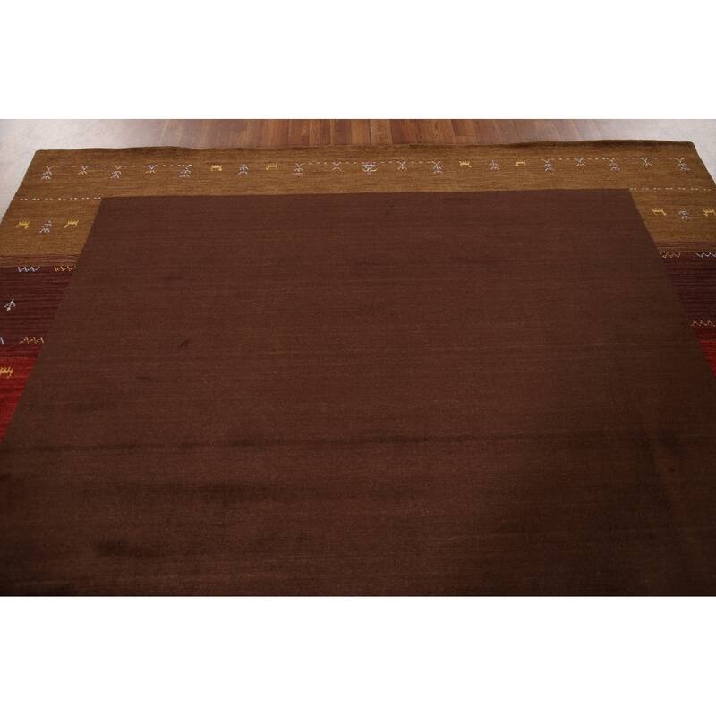 Brown Gabbeh Indian Area Rug Hand-Knotted Wool Carpet - 8'2"x 9'8"
