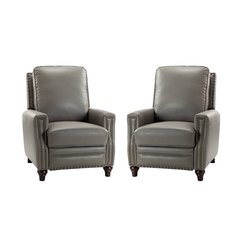 Cigar Mid-century Modern Genuine Leather Recliner with Nailhead Trim Set of 2 by HULALA HOME