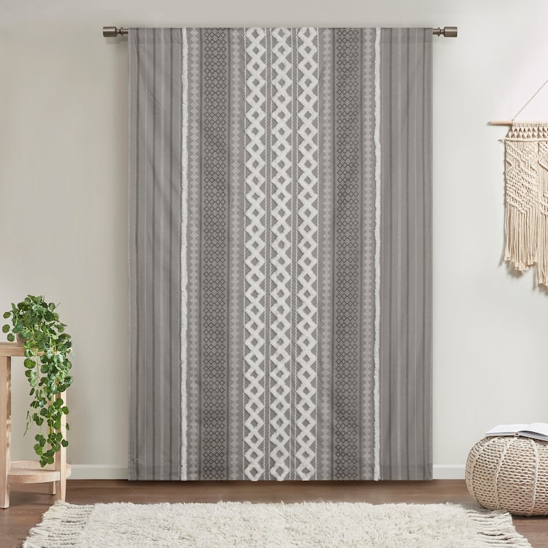 INK+IVY Imani Cotton Printed Single Curtain Panel with Chenille Stripe and Lining