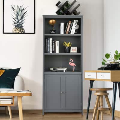 Free Standing Display Bookcase Large Bookshelf with Doors and Shelves