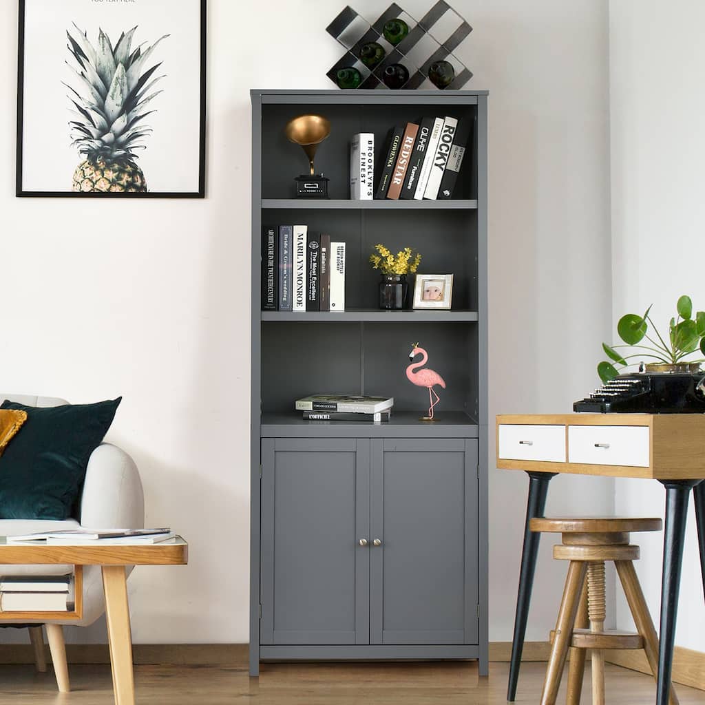 Free Standing Display Bookcase Large Bookshelf with Doors and Shelves
