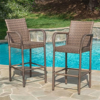 Patio Rattan Barstool with Armrest and Footrest (Set of 2) by Leisure Zone