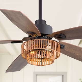 52-inch Farmhouse Ceiling Fan with Light and Remote(5 Reversible Blades）