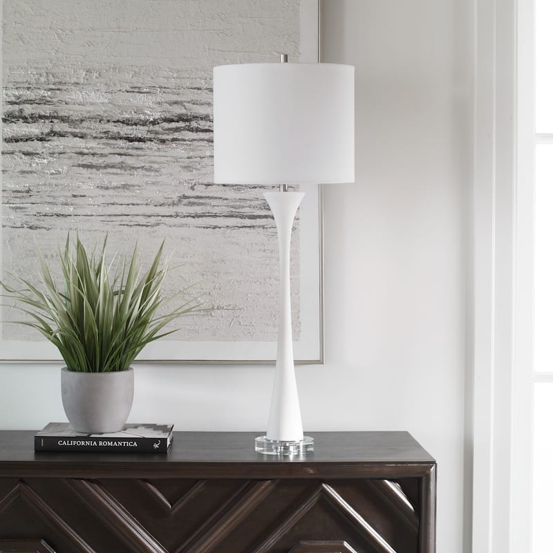 Handcrafted Marble Buffet Lamp with Drum Shade - 34"