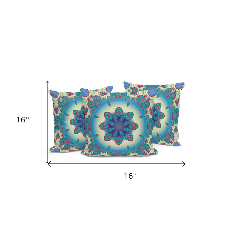 HomeRoots Set of Three 16" X 16" Green and Yellow Abstract Indoor Outdoor Throw Pillow - 16.00' X '16.00' X '5.00