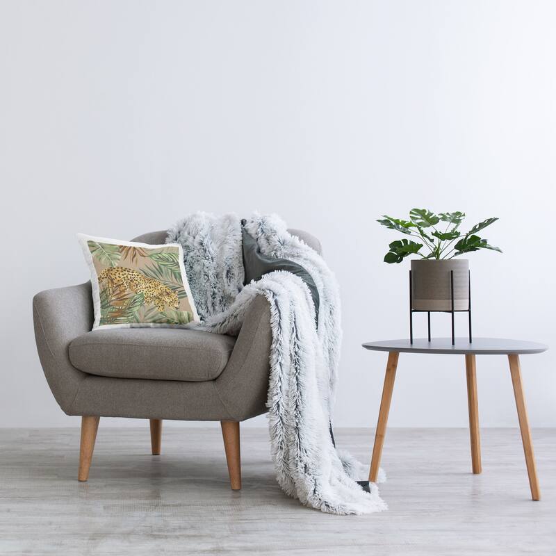 Stupell Palm Leaves Surrounding Leopard Decorative Printed Throw Pillow Design by Janet Tava