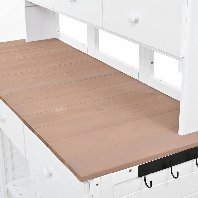 65.7'' Tall Garden Potting Bench - Patio Workstation with Hutch, 3 Shelves, 6 Drawers, 2 Cabinets & Side Hooks