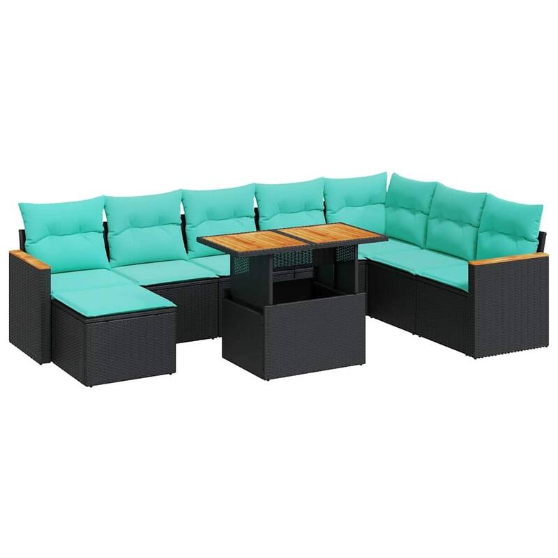 vidaXL 9 Piece Patio Sofa Set with Cushions Black Poly Rattan - 21.7 x 24.4 x 27.2