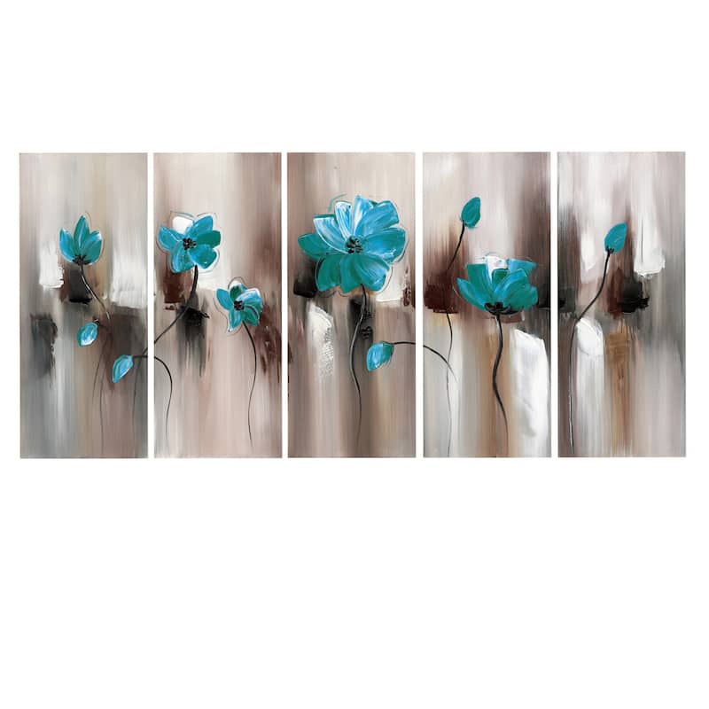 Modern Flower" Gallery Wrapped 5-piece Canvas Set - Green