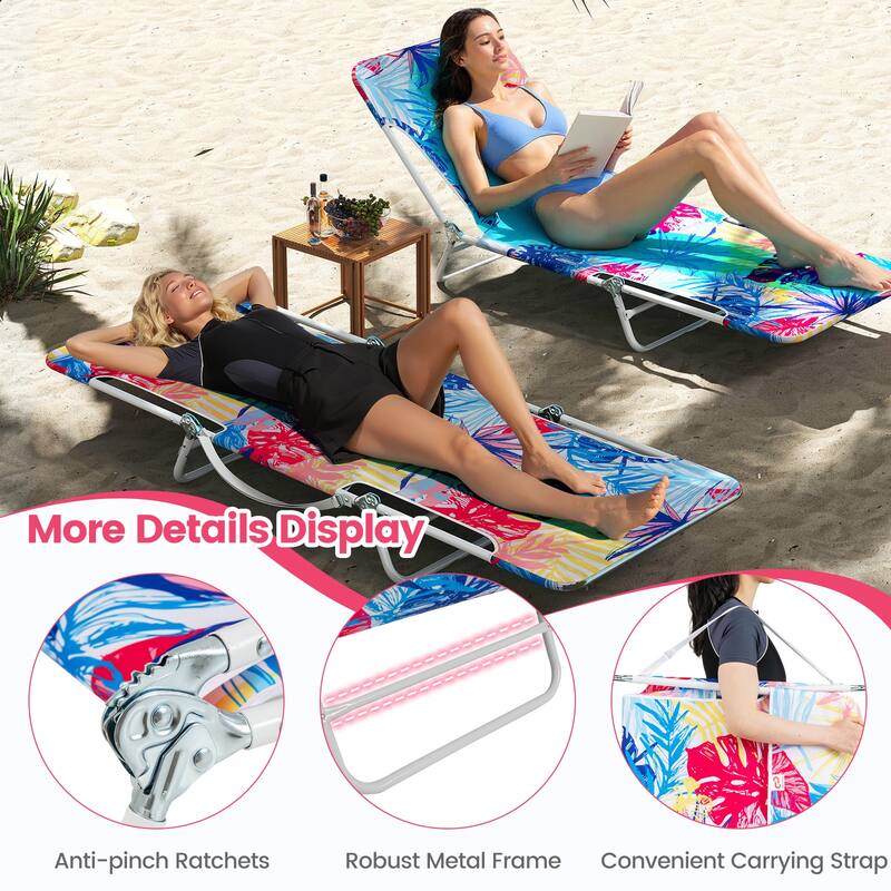 Gymax 2 Pieces Outdoor Folding Chaise Lounge 5-position Lay Flat Beach