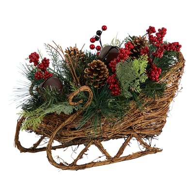 18” Sleigh with Pinecones and Berries Christmas Artificial Floral Arrangement