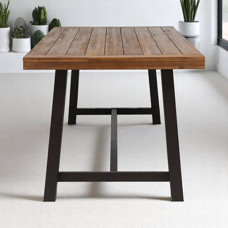 79" Outdoor Dining Table for 8, Industrial Patio Table with Metal Frame, Rectangular Garden Table for Backyard, Deck, or Porch