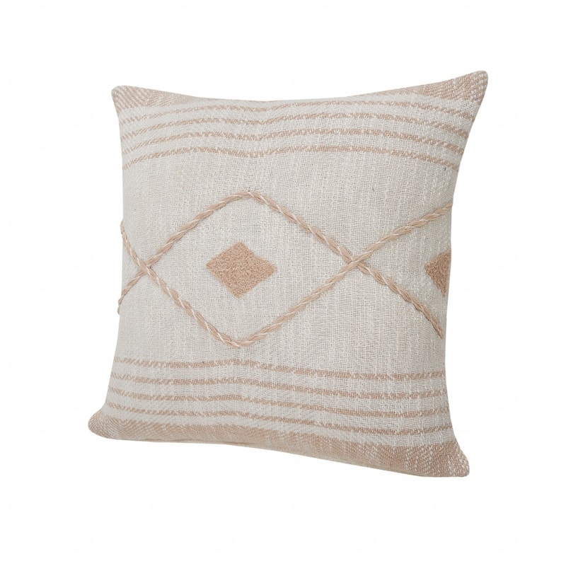 HomeRoots 20" X 20" Peach And White 100% Cotton Coastal Zippered Pillow