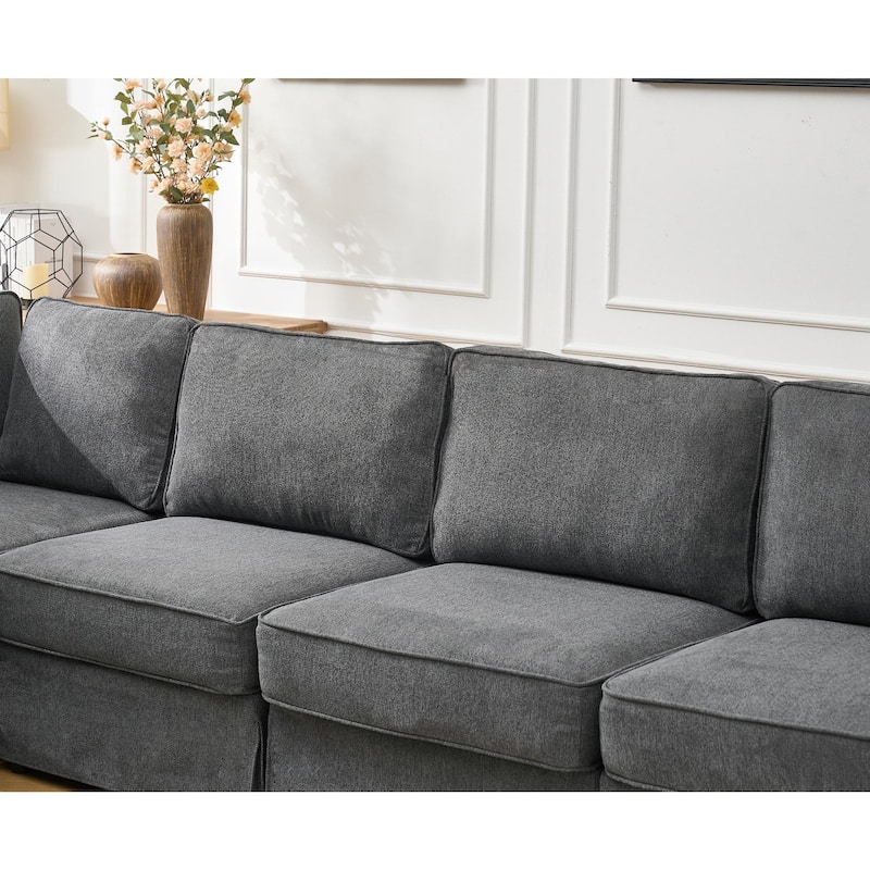 94" Linen L-Shaped 5-Seater Sectional Sofa with Reversible Design and Rolled Arms