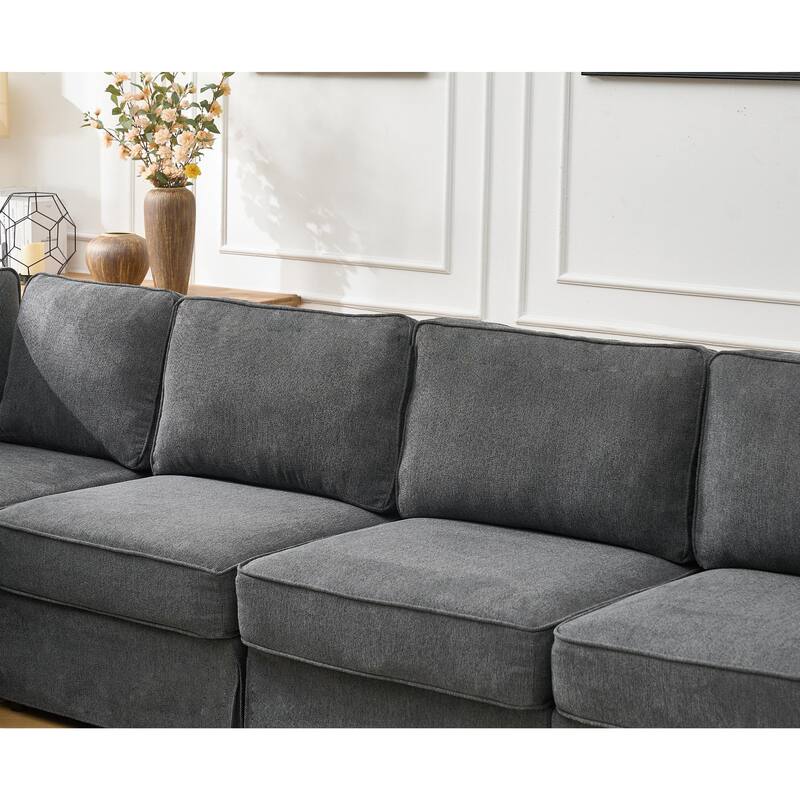 94" Linen L-Shaped Sectional Sofa, 5-Seater