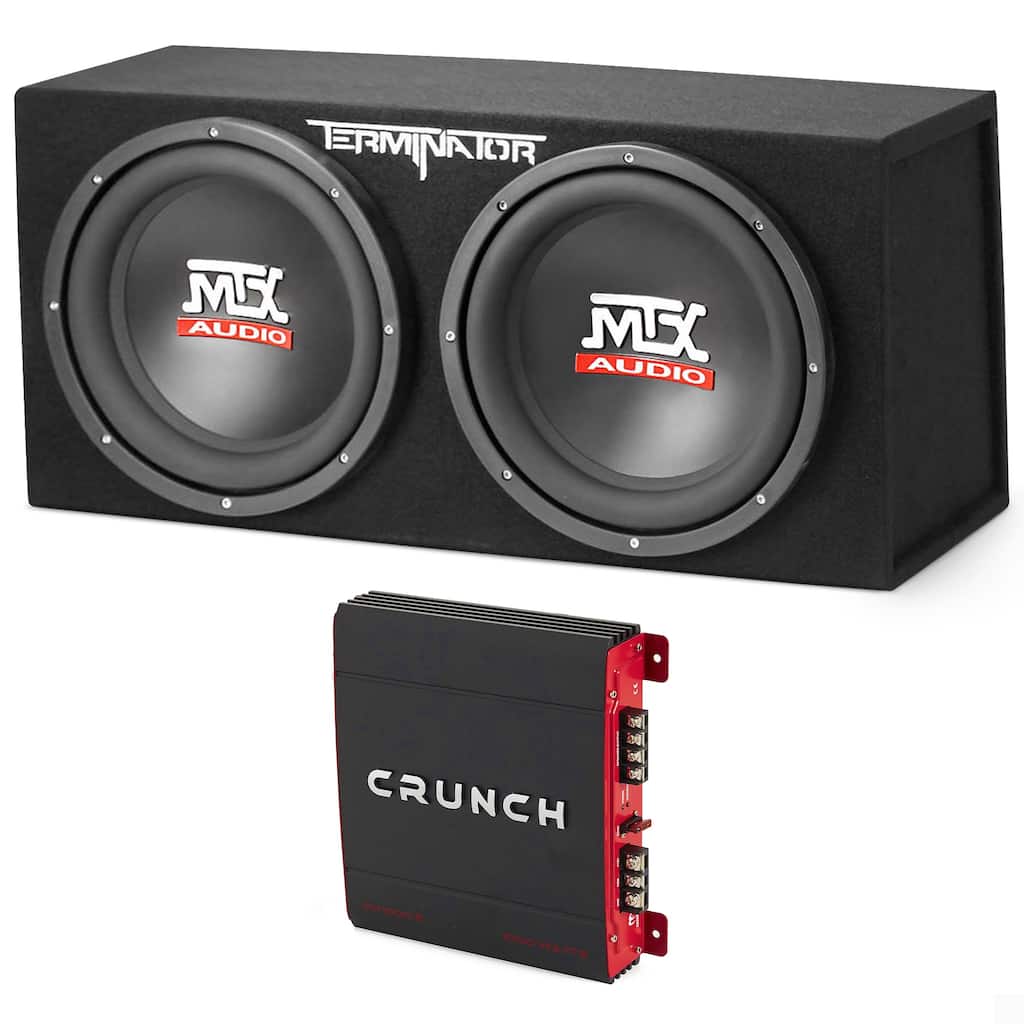 Crunch 2 Channel Car Audio Amplifier & MTX 12 In Dual Loaded Subwoofer Enclosure - 8