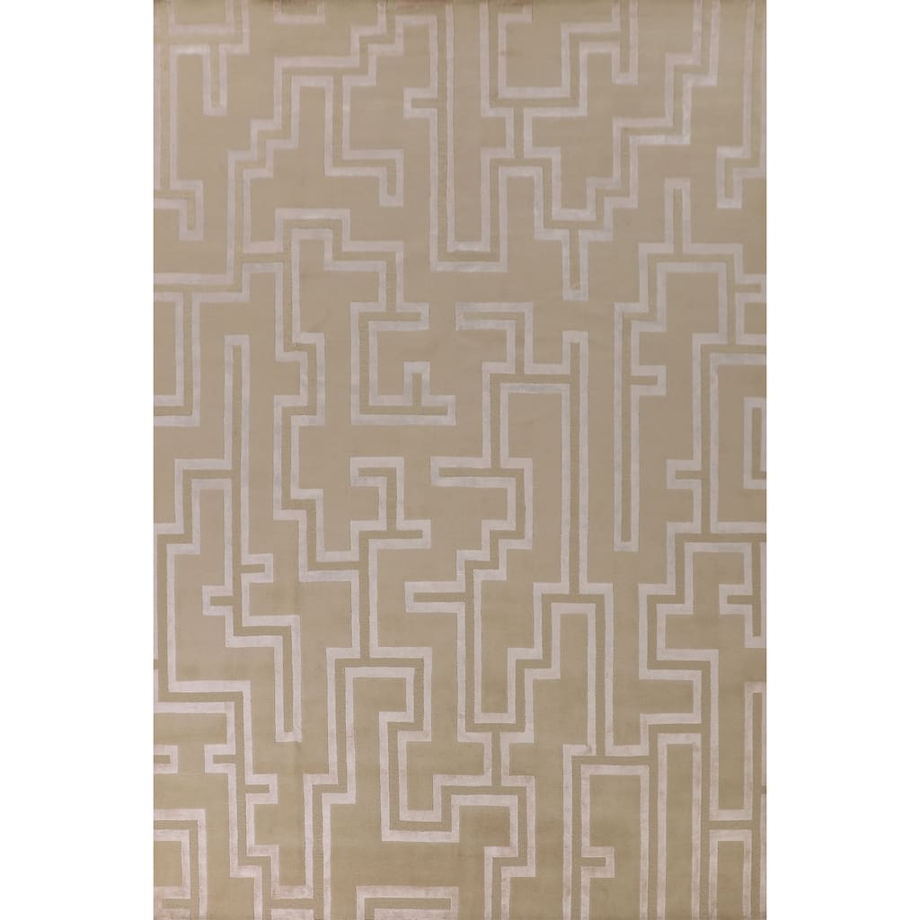 Geometric Modern Large Area Rug Hand-Knotted Wool Carpet - 10'0" x 13'7"