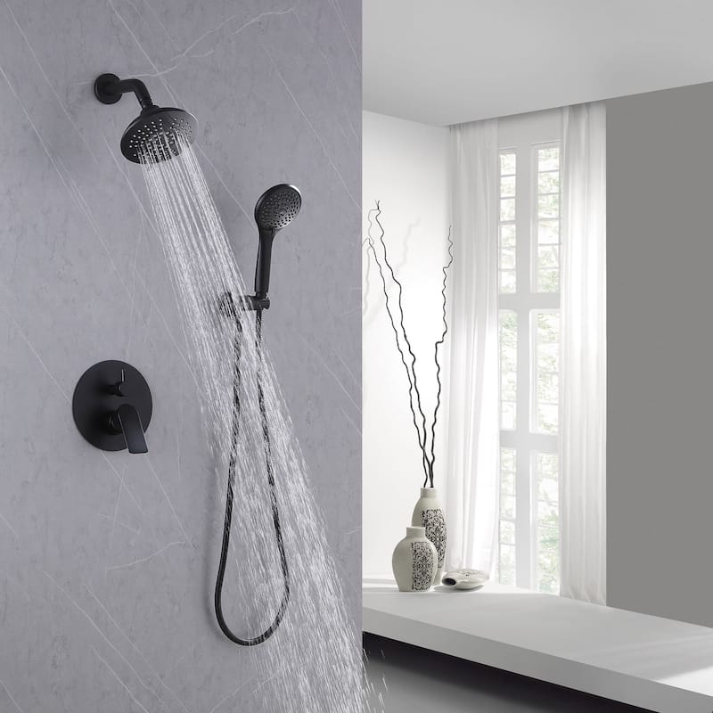 Wall Mount Shower Faucet With Hand Shower, Matte Black Shower System Sets for Bathroom Rainfall Shower Head With Rough-in Valve