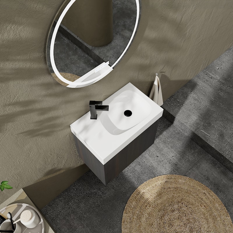 24 in. W x 14 in. D x 21 in. H Single Sink Wall Mounted Bath Vanity with White Ceramic Top - 24" x 14"