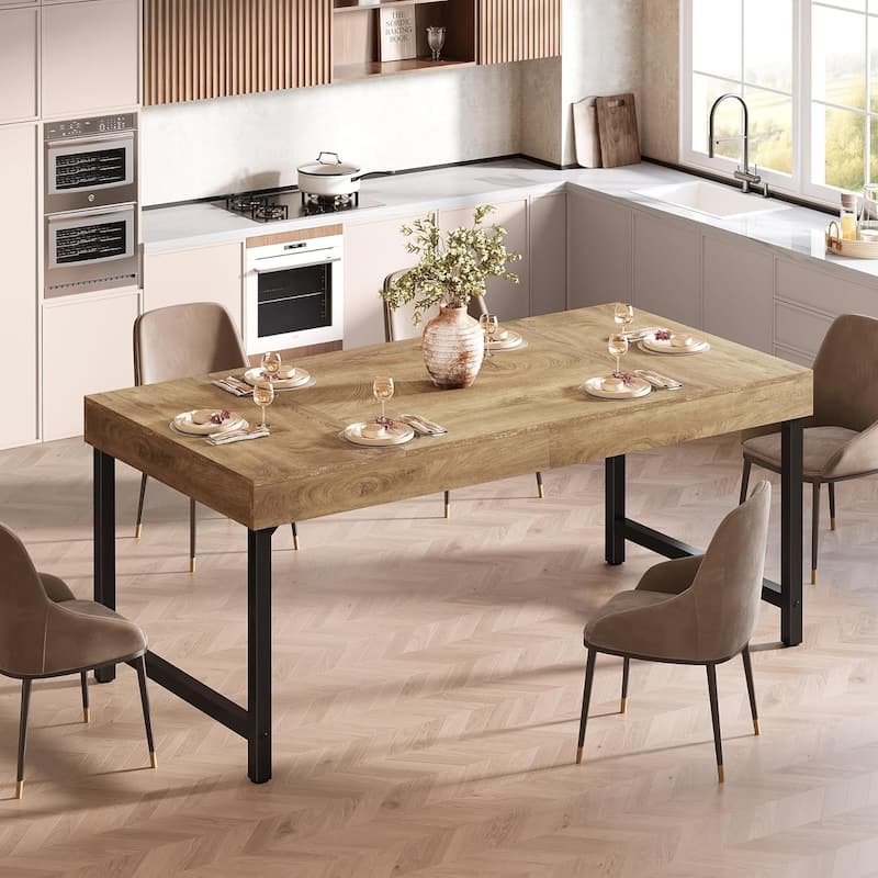 55 Inches Dining Table for 4-6 People, Industrial Kitchen Table for Home, Dining Room, Small Space, Rustic Brown