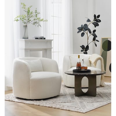 KINWELL 34" Poly Blend Boucle Fabric Upholstered Swivel Armchair