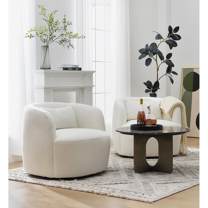 KINWELL 34" Sherpa Swivel Accent Chair Boucle Upholstered Armchair