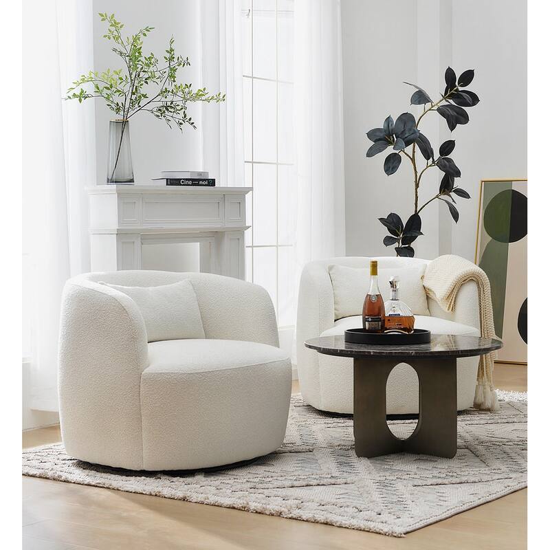 KINWELL 34" Wide Boucle Fabric Upholstered Swivel Armchair (Set of 2)