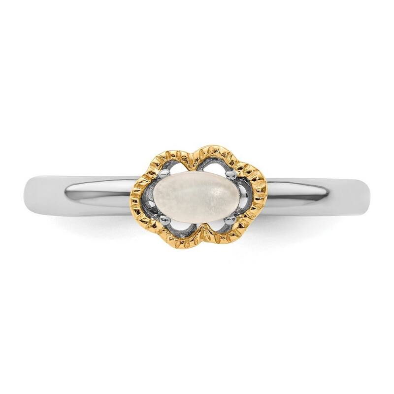 Curata 2.25mm 925 Sterling Silver Prong set and 14k Stackable Expressions Celestial Moonstone Polished Ring