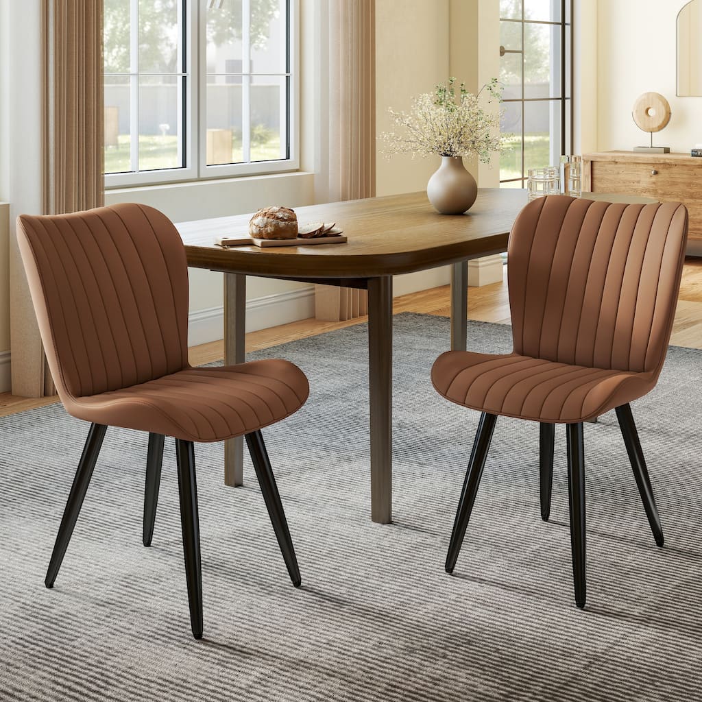 Set of 2 Modern PU Leather Dining Chairs with Thick Cushions & Metal Legs, Armless Faux Leather Side Chairs for Dining Room