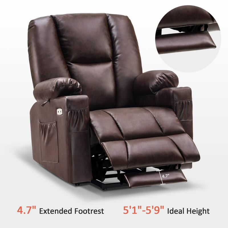 MCombo Electric Power Lift Recliner Chair with Extended Footrest, Cup Holders, Faux Leather 7507