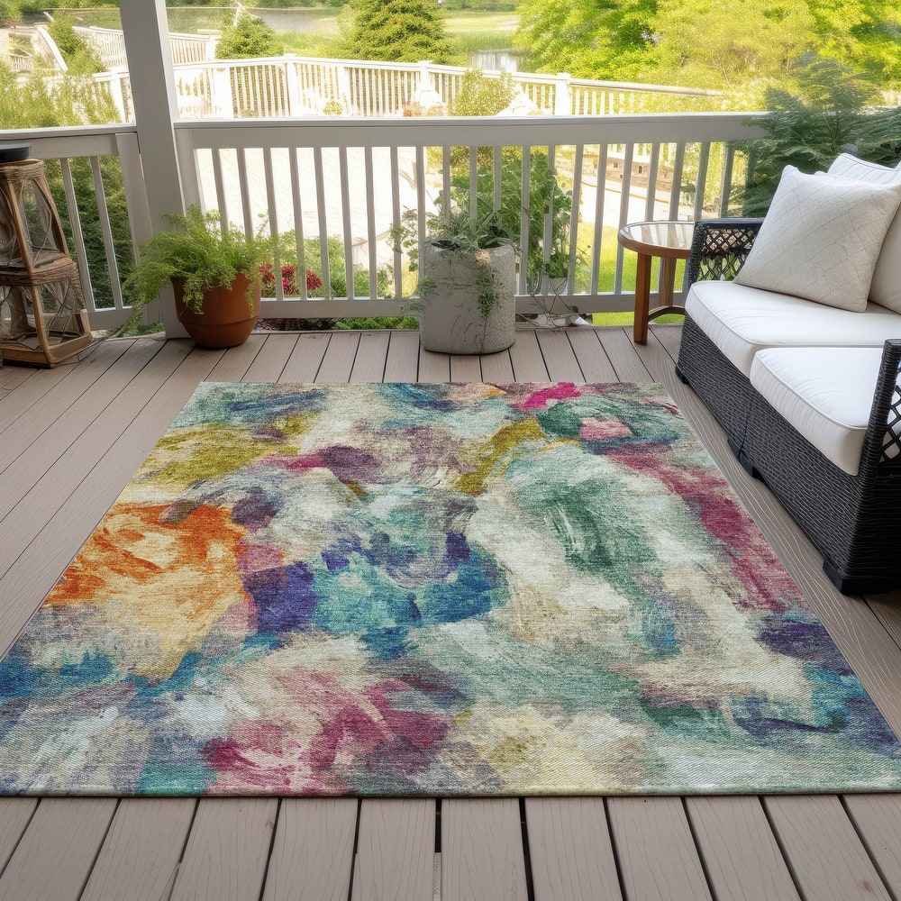 Machine Washable Indoor/Outdoor Modern Brushstrokes Chantille Rug