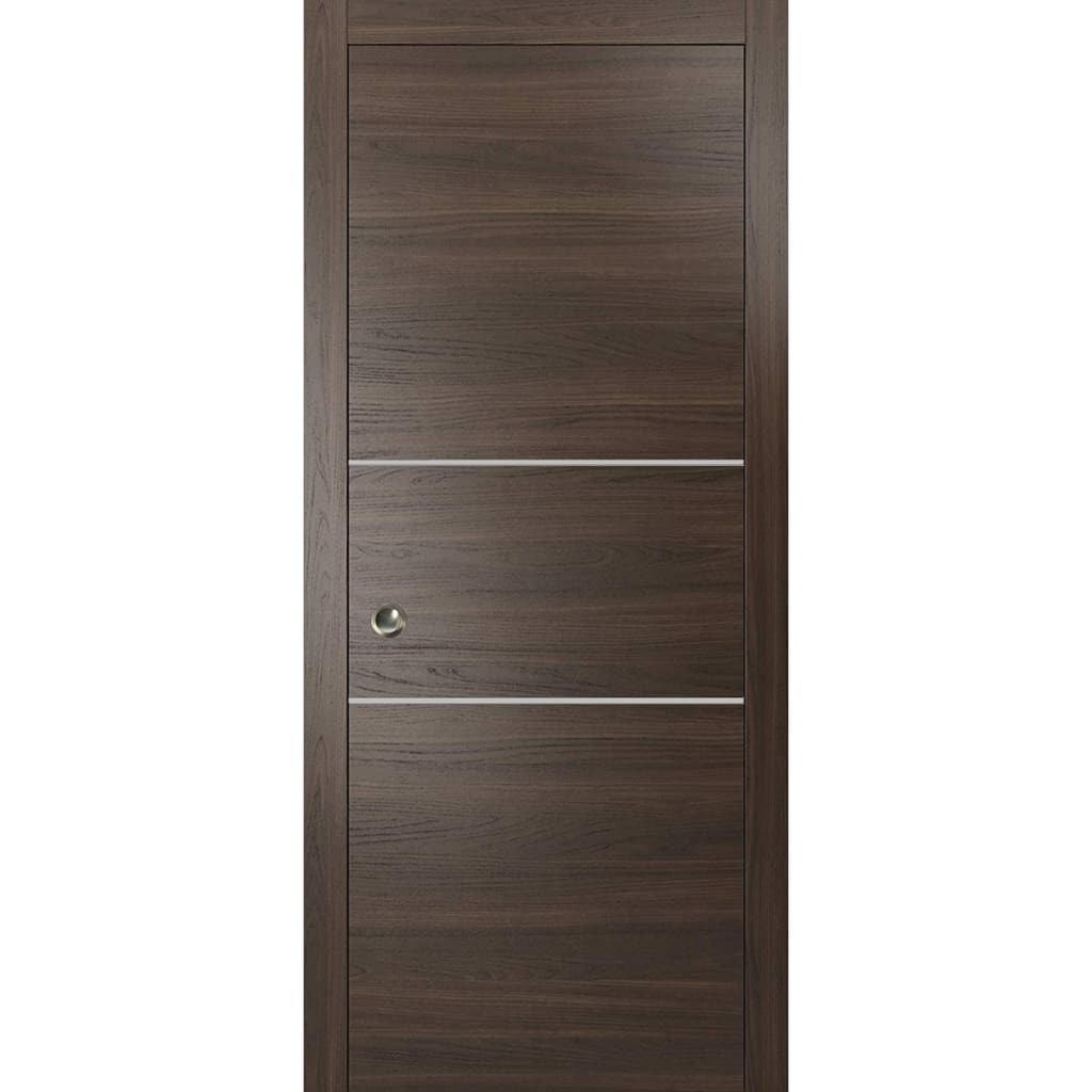 French Pocket Door 18x80 with Planum 0110 Chocolate Ash Kit Trims Rail