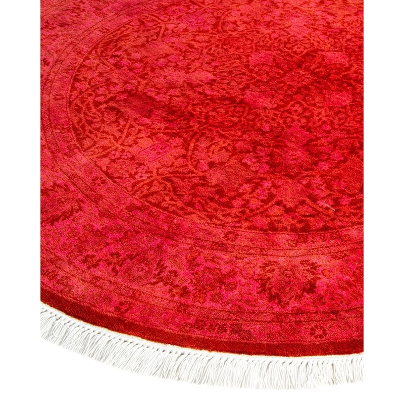 Overton Hand Knotted Wool Vintage Inspired Modern Contemporary Overdyed Orange Round Area Rug - 4' 1" x 4' 1"