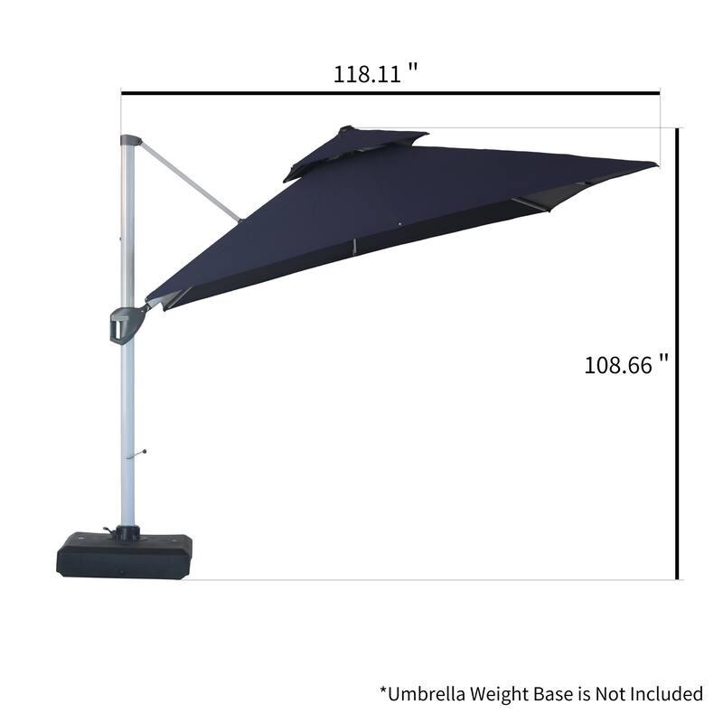 Clihome 10ft Outdoor Patio Cantilever Square Umbrella with Protective Cover
