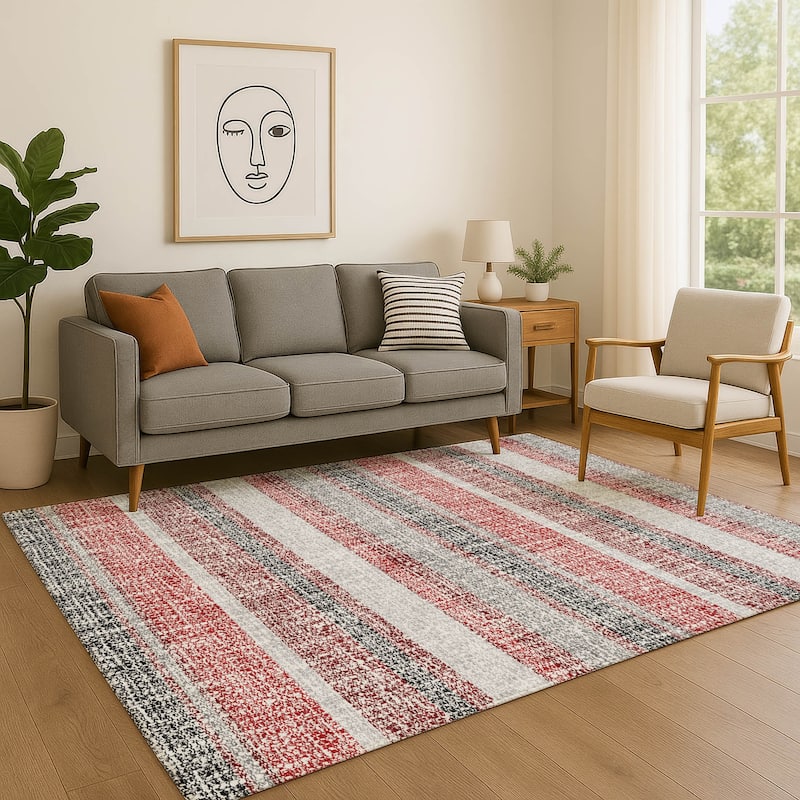 Premium Washable Super Soft Vintage Stripe Mayfield Rug - Burgundy - 10' x 14'