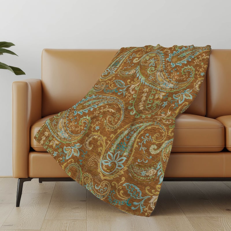 Premium Machine Washable Paisley Sherpa Throw Blanket