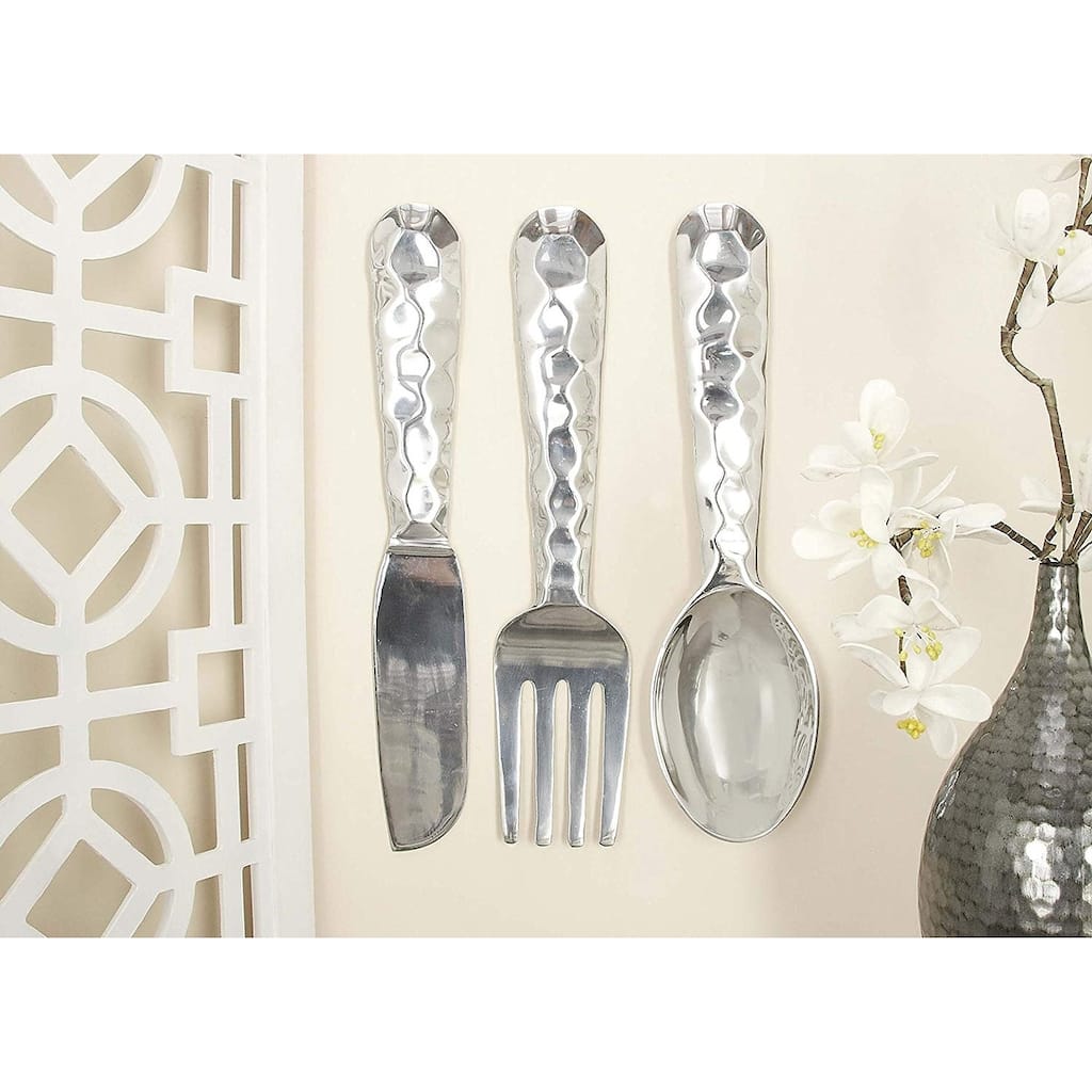 Artistic Cutlery Wall Decor In Metal, Set of Three, Silver