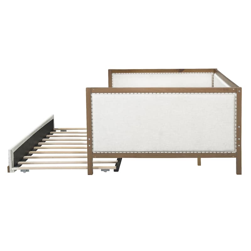 Upholstered Daybed with Trundle and Nailhead Decoration