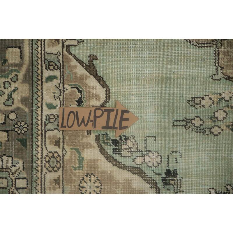 Hand Knotted Oriental 100% Wool Carpet Traditional Floral Green Tabriz Area Rug - 10' 0'' X 6' 6''